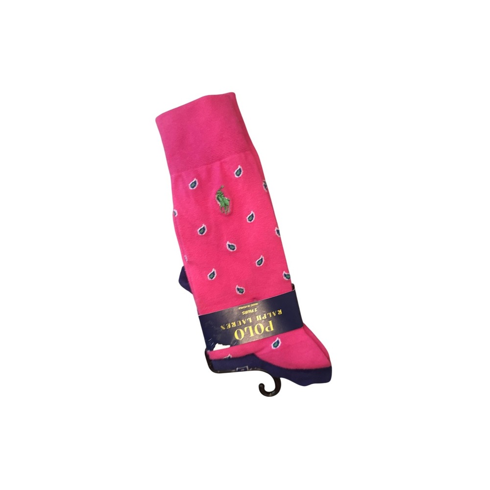 Polo Ralph Lauren Socks Mens 10-13 Pink Navy Paisley 2 Pack Dress Crew Pattern